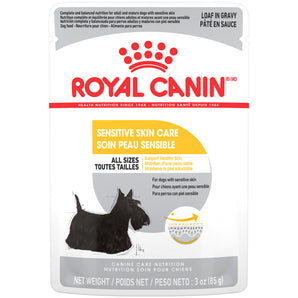 Sachet dog food from Royal Canin. Formula for sensitive skin. Recipe for pâté in sauce. 85g