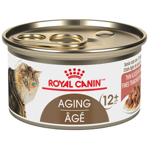 Royal Canin canned food for senior cats. Joint health formula. Recipe for pâté in sauce. Format choice.