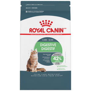 Royal Canin dry cat food. Digestive care formula. Format choice.