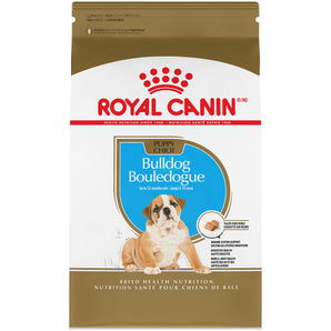 Dry food for Royal Canin Bulldog puppies. Digestive health formula. Format choice.