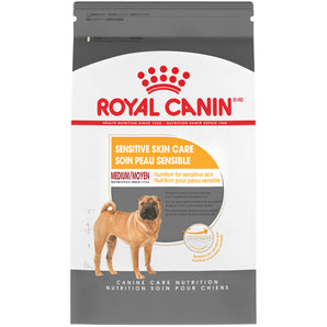 Royal Canin dry food for medium-sized adult dogs. Sensitive skin formula. Format choice.