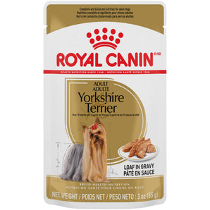 Nourriture en sachet pour chiens Yorkshire Terrier de Royal Canin. Fines tranches en sauce. 85g.