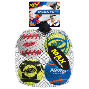 Nerf Dog Heavy Duty Sports Balls, Medium, 4 Pack.