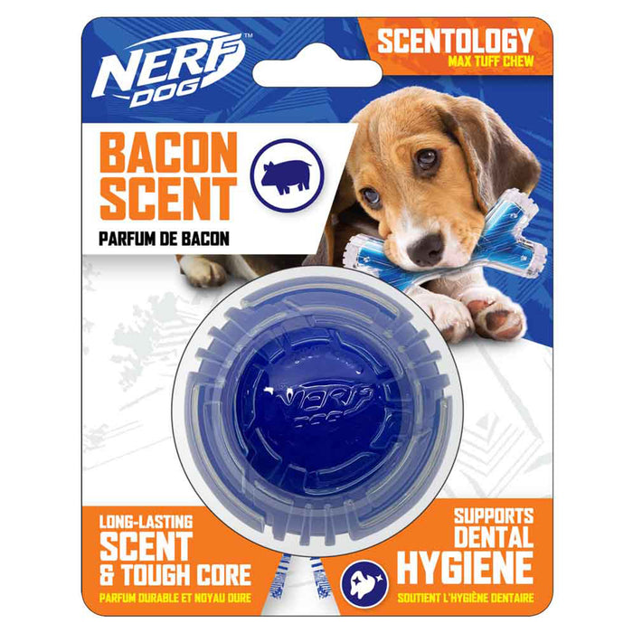 Balle Scentology Nerf Dog. Parfum de bacon, bleu, Diam. 6,3 cm