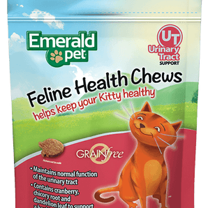 Gâteries pour chats Emarald Pet, formule de santé urinaire sans céréales ni soja.